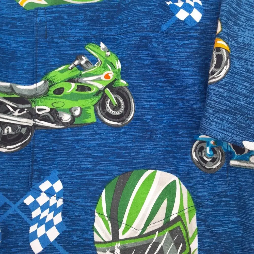 Aloha Republic Hawaiian Shirt Men’s XL Motorcycle Made USA Biker Print Blue EUC